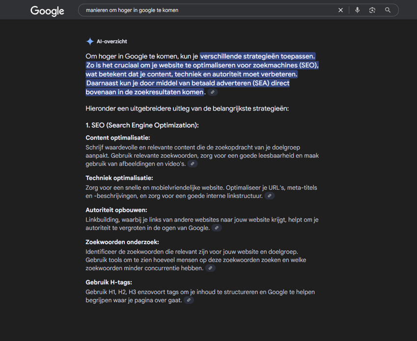 AI Overviews in Google zoekresultaten